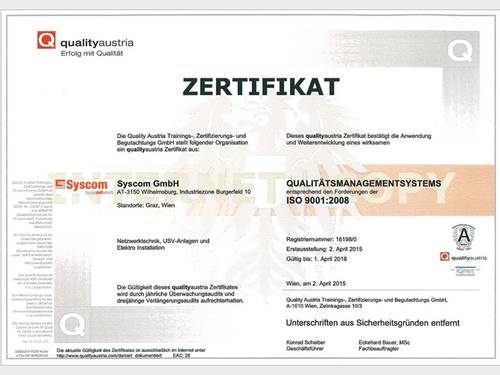 Syscom ISO Zertifizierung